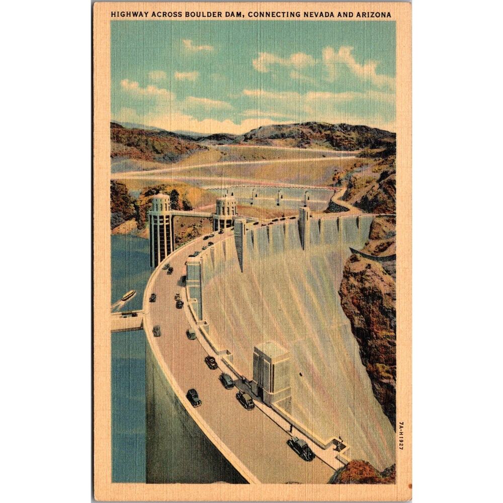 Highway Across Boulder Dam Connecting Nevada & Arizona Vintage Postcard SPW21